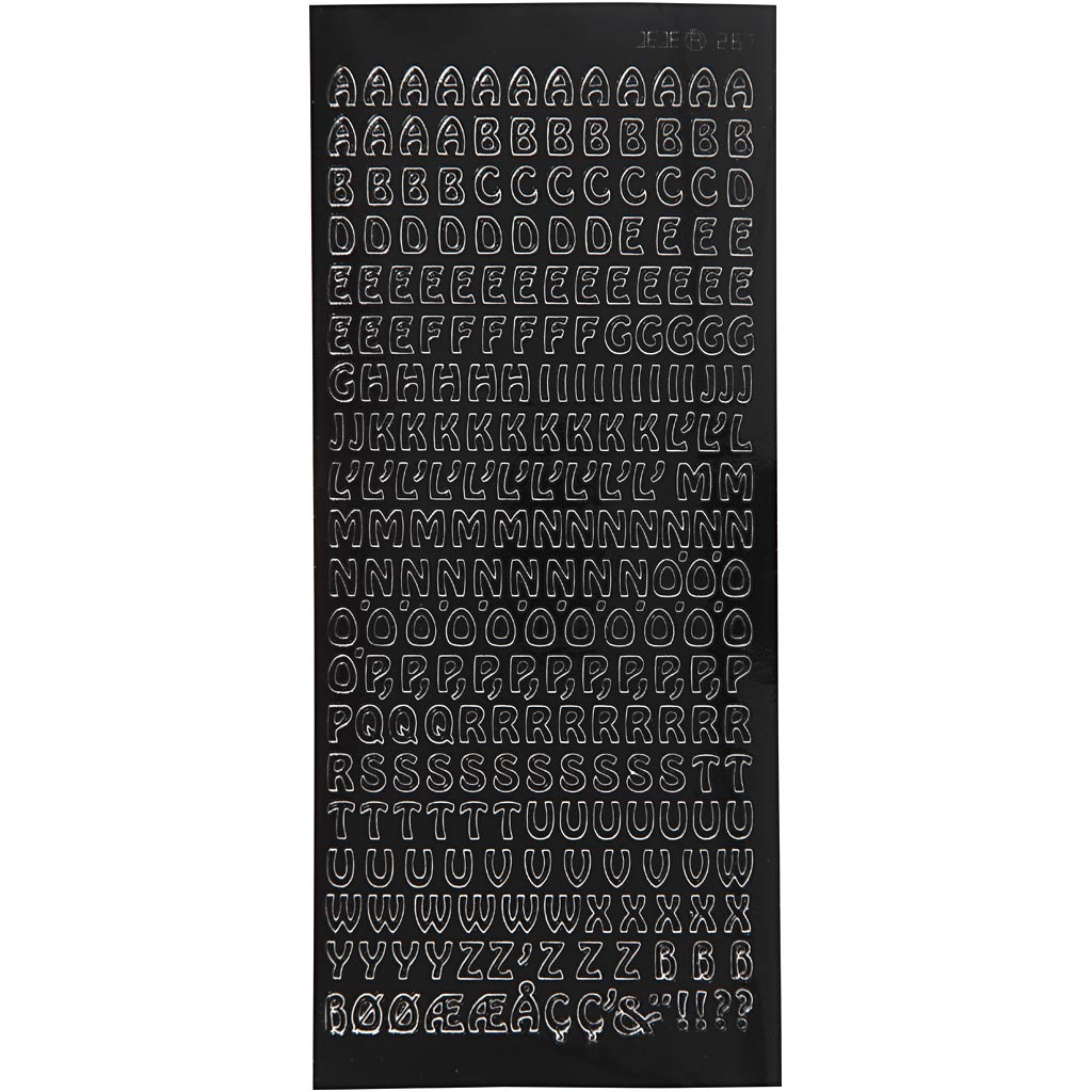 Stickers, small letters, capital, sheet 10x23 cm, black, 1 sheet