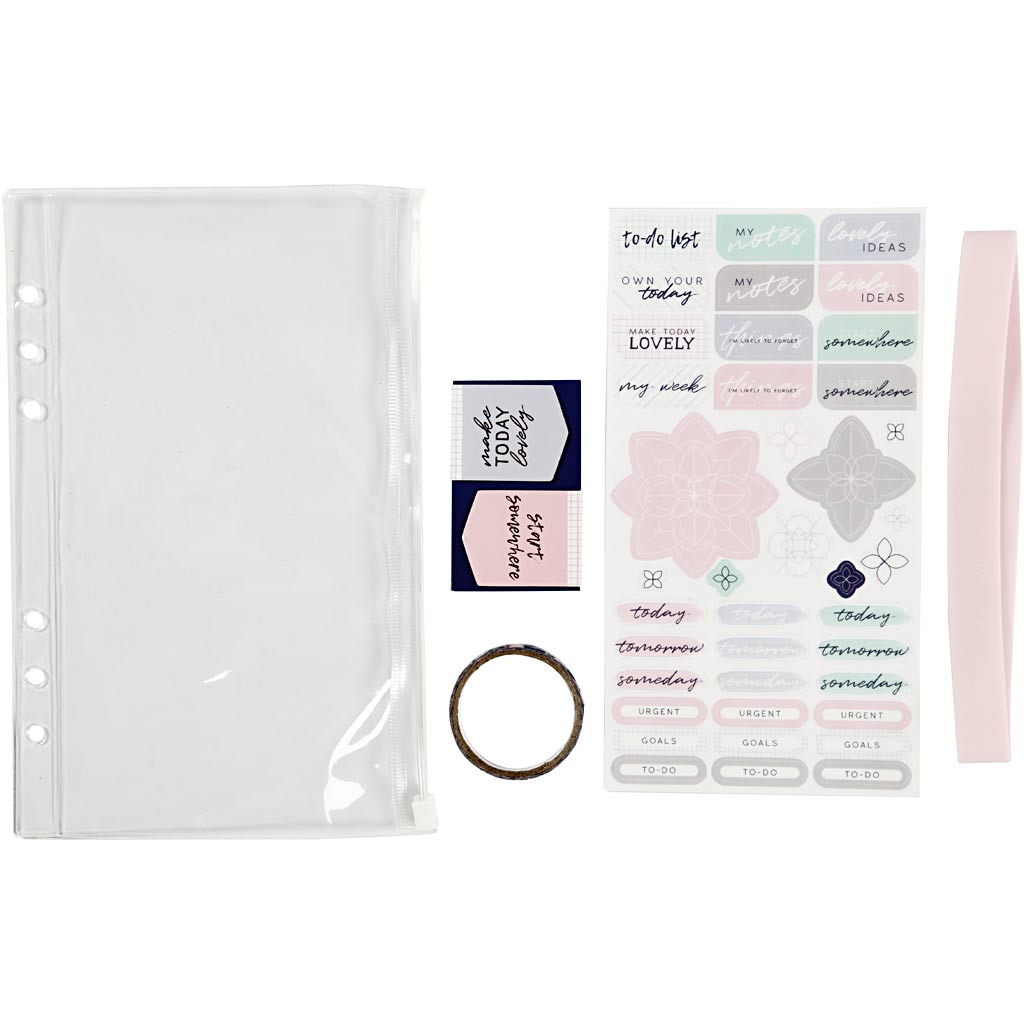 Plastic pouch with accessories, A5, sheet 140x215 mm