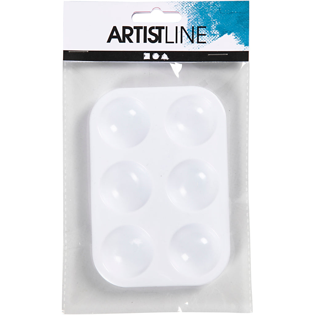 Palette, Rechteckige Palette mit 6 Vertiefungen, Größe 13x8,5 cm, Weiß, 1 Stk [HOB-100288]