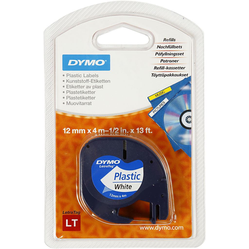 Dymo Plastikschriftband, L 4 M, B 12 mm, Weiß, 4 m/ 1 Rolle [HOB-11533]