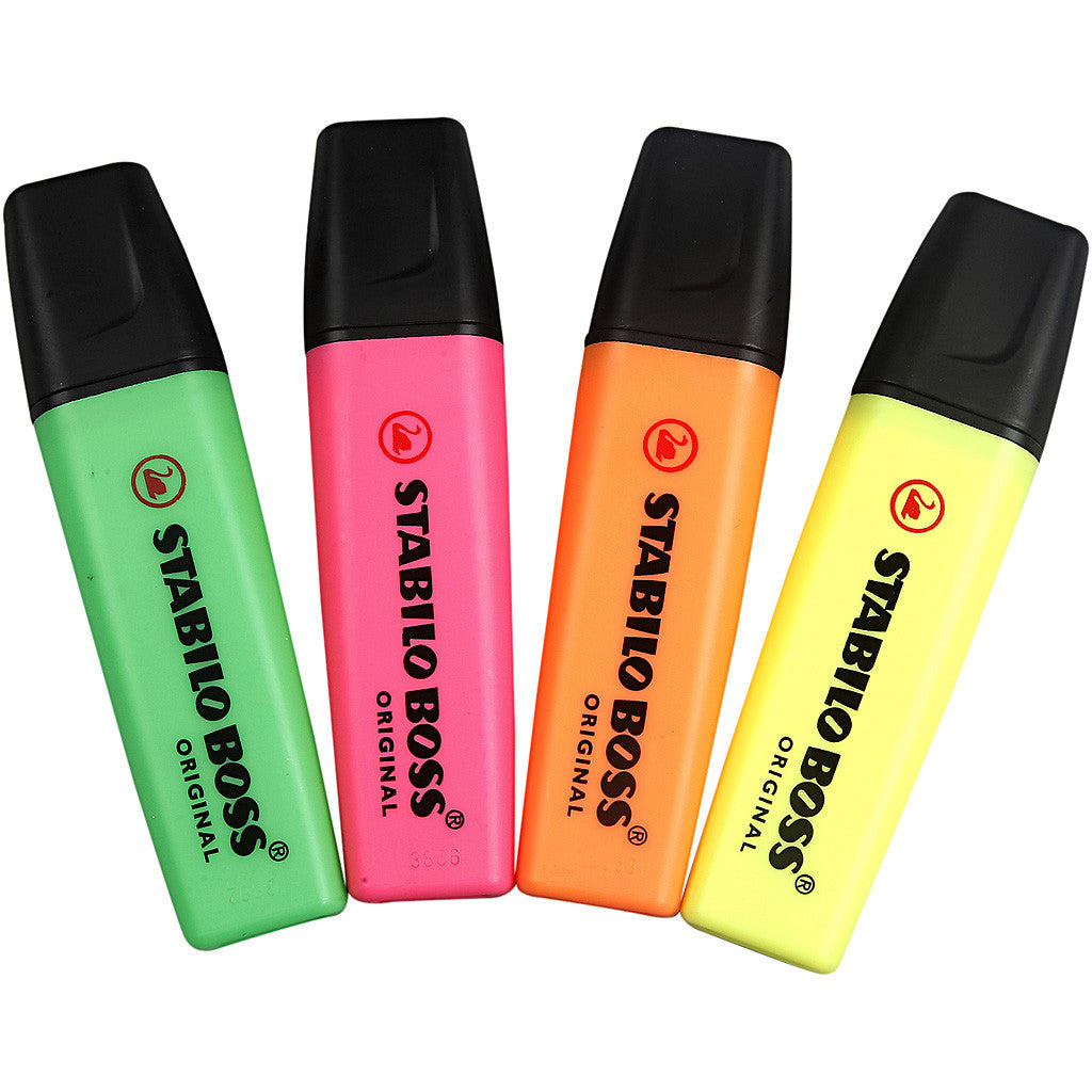 Textmarker, Neongrün, Neonorange, Neonpink, Neongelb, 4 Stk/ 1 Pck [HOB-14162]