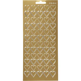 Sticker, Herzen, Blatt 10x23 cm, Gold, 1 Bl. [HOB-170017]