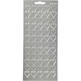 Sticker, Herzen, Blatt 10x23 cm, Silber, 1 Bl. [HOB-170020]