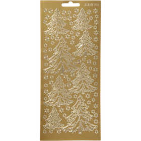 Sticker, Weihnachtsbäume, Blatt 10x23 cm, Gold, 1 Bl. [HOB-170032]