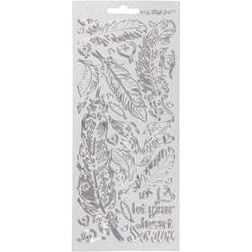 Sticker, Federn, Blatt 10x23 cm, Silber, 1 Bl. [HOB-170130]