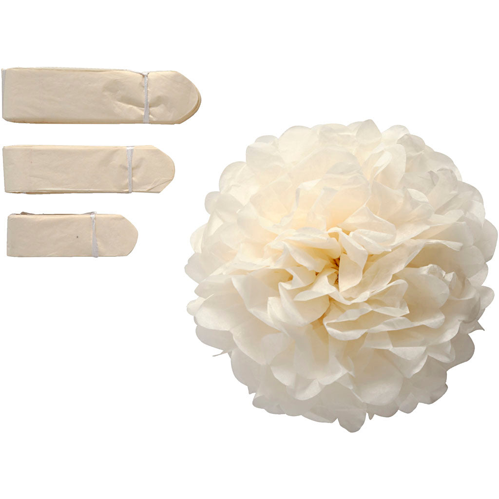 Tissue Pompons, dia. 20+24+30 cm, 16 g, off-white