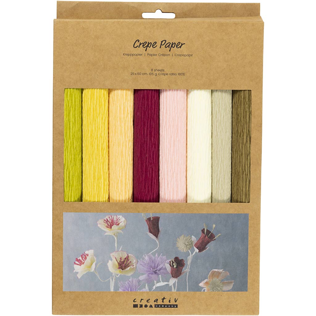 Krepppapier, Blatt 25x60 cm, Kreppanteil: 180%, 105 g, sanfte, dezente Farben, 8 Bl./ 1 Pck [HOB-209002]