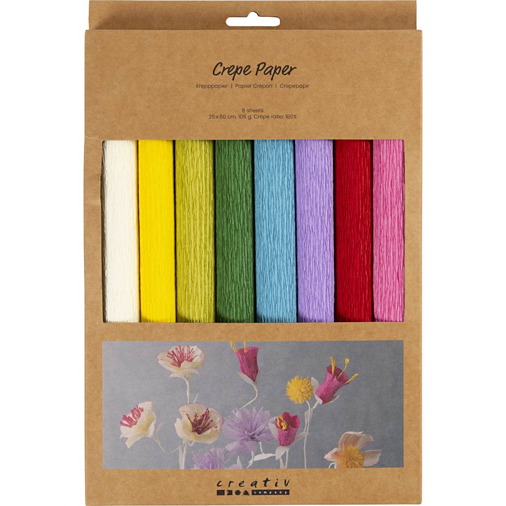 Krepppapier, Blatt 25x60 cm, Kreppanteil: 180%, 105 g, Standard-Farben, 8 Bl./ 1 Pck [HOB-209003]