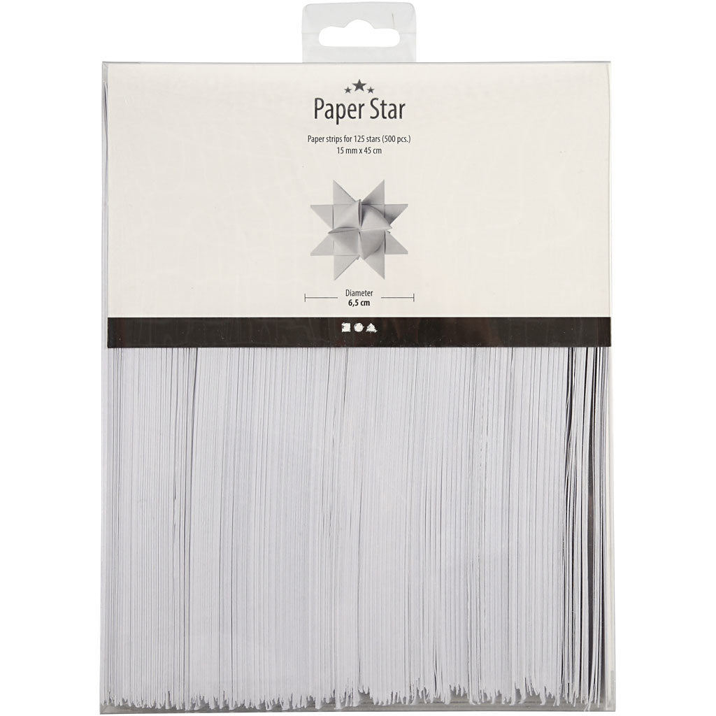 Papierstreifen für Sterne, L 45 cm, D 6,5 cm, B 15 mm, Weiß, 500 Streifen/ 1 Pck [HOB-20933]