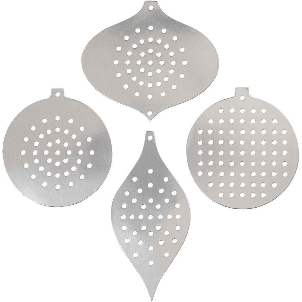 Stickkarten, Weihnachtsmotive, H 8,5-12 cm, Lochgröße 3 mm, Metallic-Silber, 8 Stk/ 1 Pck [HOB-219612]