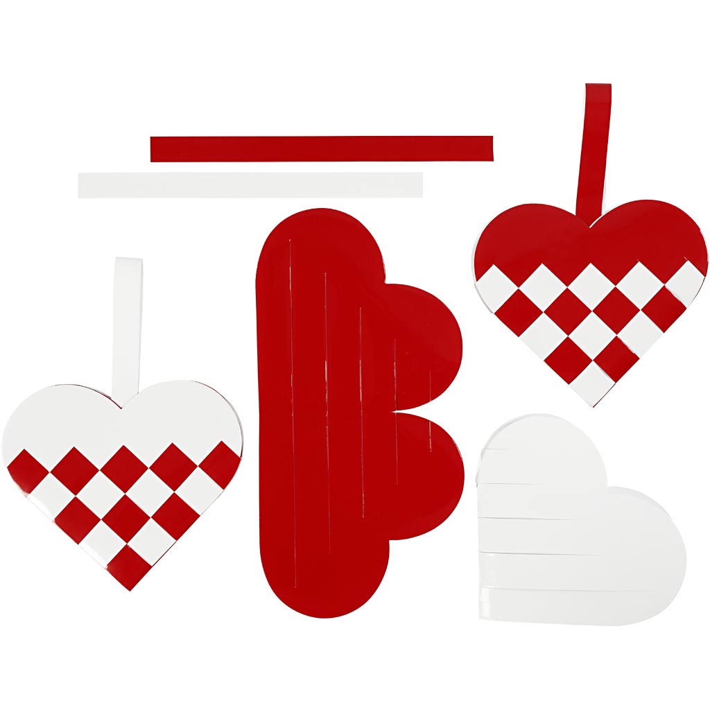Woven Hearts, size 13,5x12,5 cm, red, white, 8 set