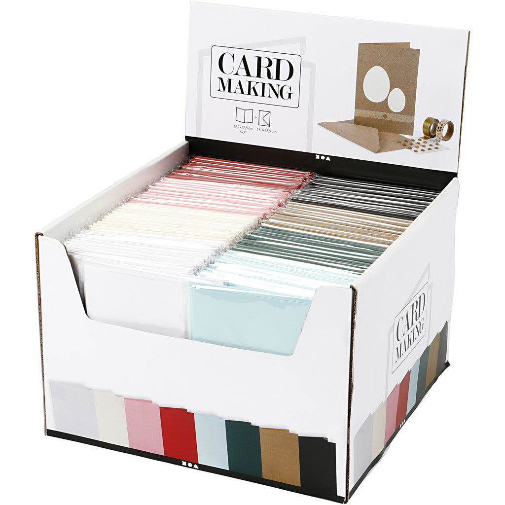 Karten & Kuverts, Kartengröße 12,7x17,8 cm, Umschlaggröße 13,3x18,5 cm, 230 g, Sortierte Farben, 8x10 Pck/ 1 Pck [HOB-230569]