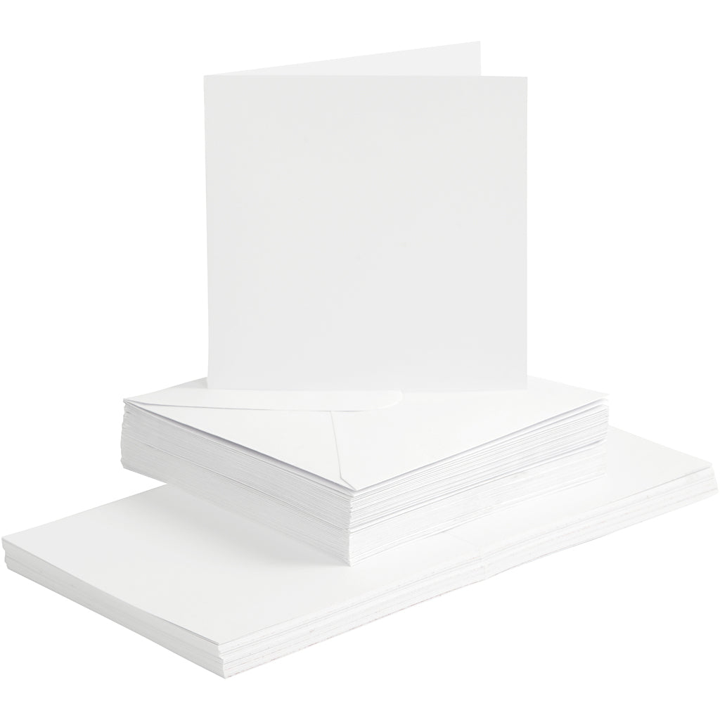 Cards and envelopes, card size 15x15 cm, envelope size 16x16 cm, 120+240 g, white, 50 set