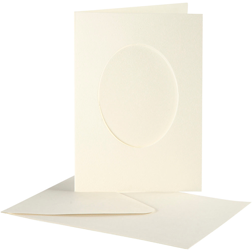 Passepartout Card, oval, card size 10,5x15 cm, envelope size 11,5x16,5 cm, off-white, 10 set