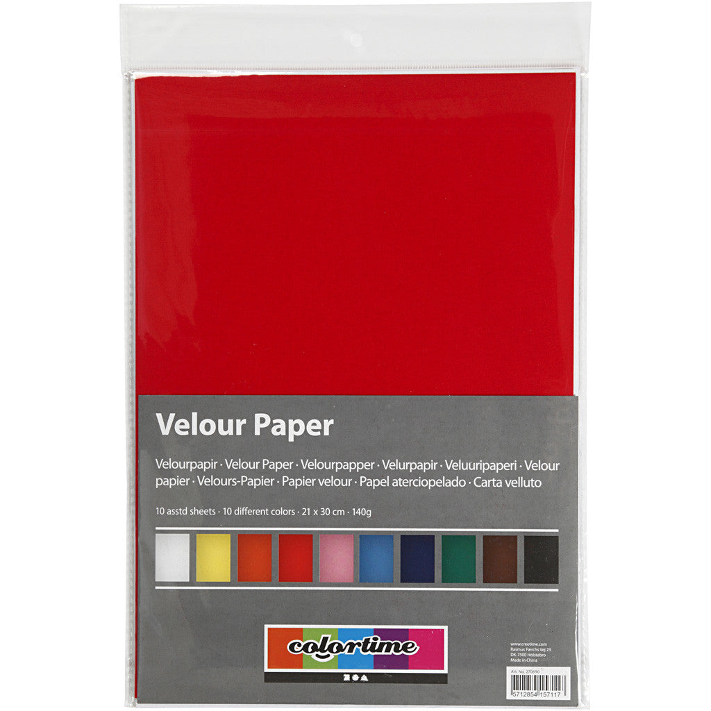 Velourpapier, A4, Blatt 210x297 mm, 140 g, Sortierte Farben, 10 Bl./ 1 Pck [HOB-270690]