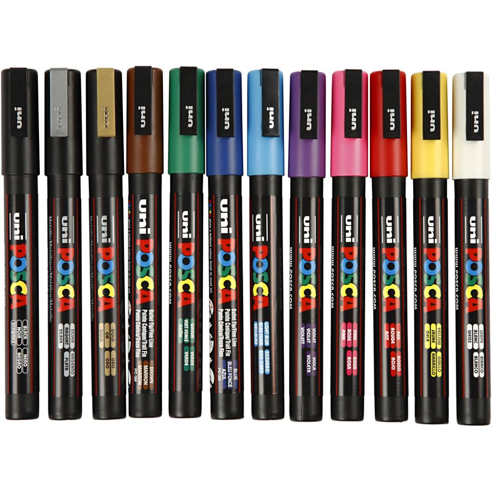 Posca Marker , Nr. PC-3M, Strichstärke 0,9-1,3 mm, fein, Sortierte Farben, 12 Stk/ 1 Pck [HOB-274900]