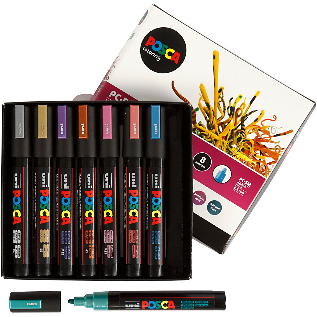 Posca Marker , Nr. PC-5M, Strichstärke 2,5 mm, Medium, Metallic-Farben, 8 Stk/ 1 Pck [HOB-276901]