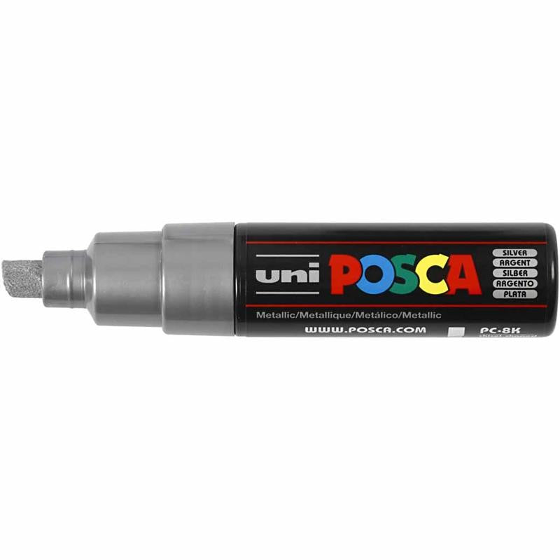 Posca Marker , Nr. PC-8K, Strichstärke 8 mm, breit, Silber, 1 Stk [HOB-278805]