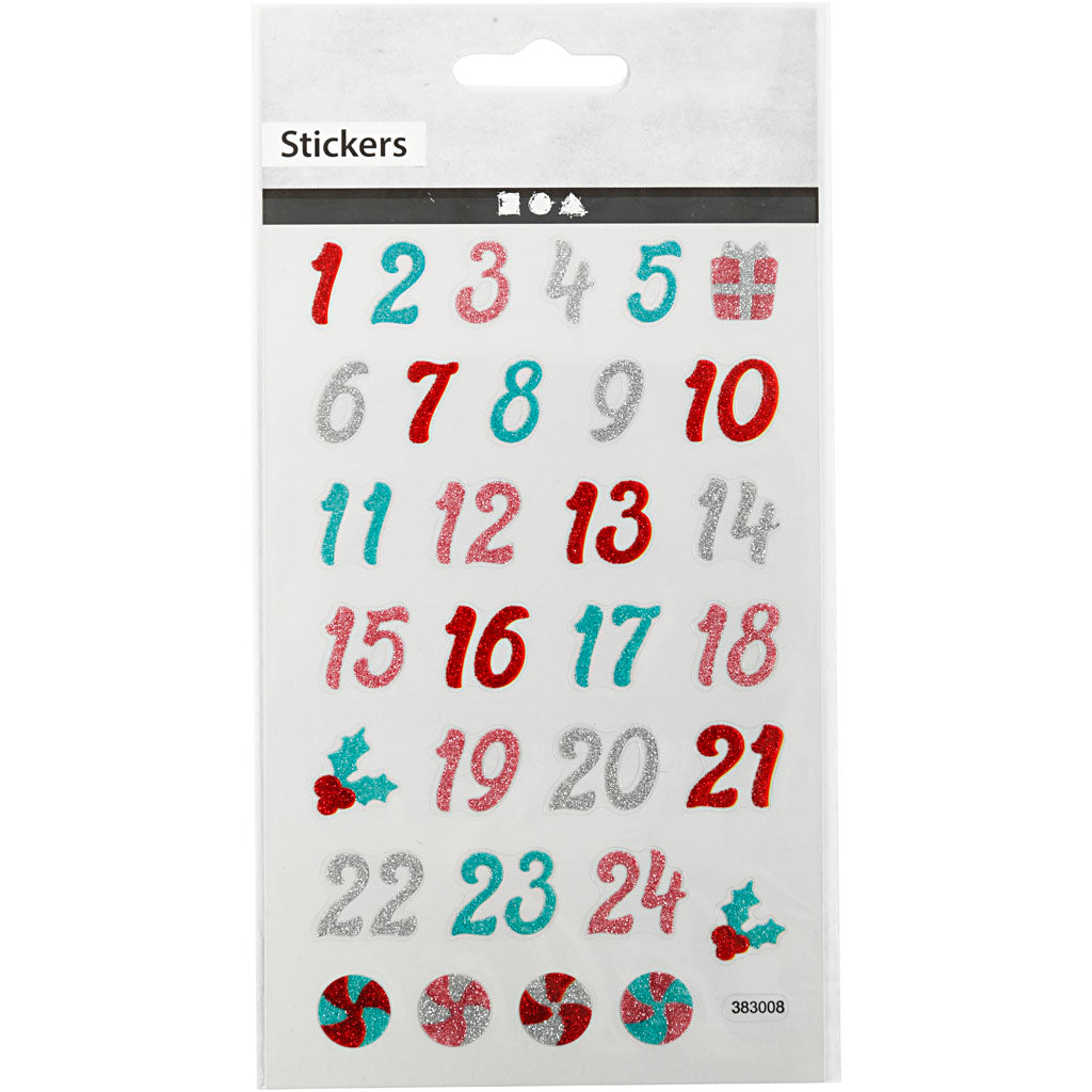 Glitzer-Sticker, Advent-Zahlen, Blatt 10x16 cm, 1 Bl. [HOB-280011]