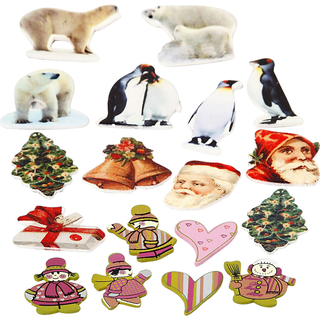 Holz-Sticker, H 40-50 mm, B 15-45 mm, Inhalt kann variieren , 600 Stk/ 1 Pck [HOB-28278]