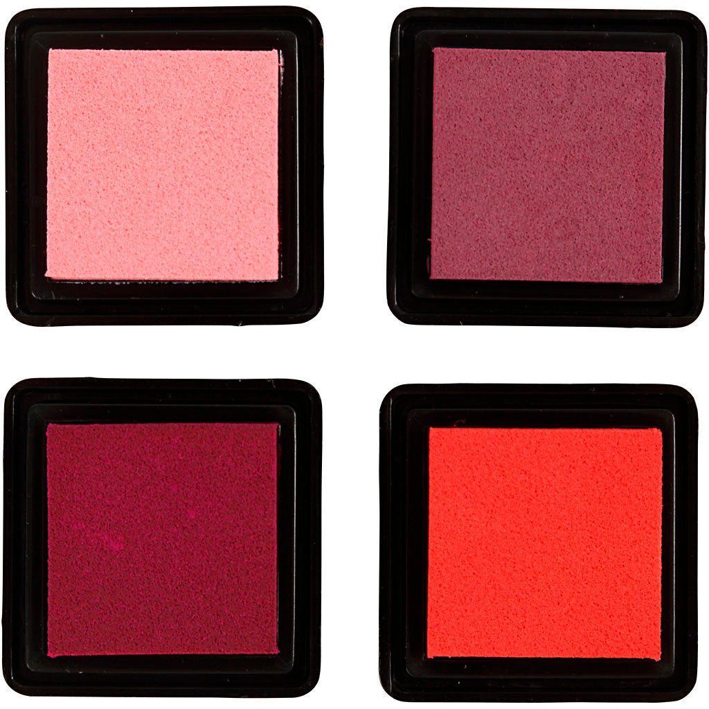 Stempelkissen, H 2 cm, Größe 3,5x3,5 cm, Pfirsich, Pink, Hellrosa, Dunkelrosa, 4 Stk/ 1 Pck [HOB-285341]