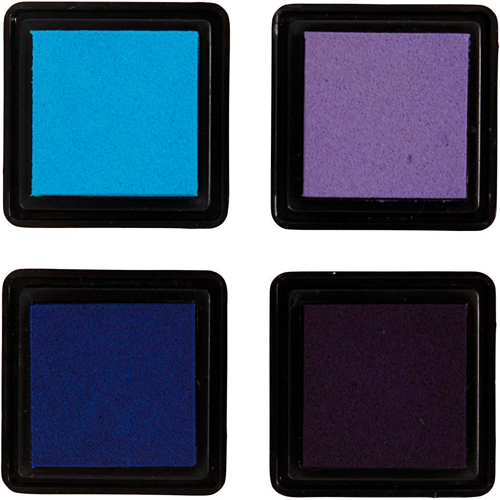 Stempelkissen, H 2 cm, Größe 3,5x3,5 cm, Blau, Himmelblau, Flieder, Violett, 4 Stk/ 1 Pck [HOB-285342]