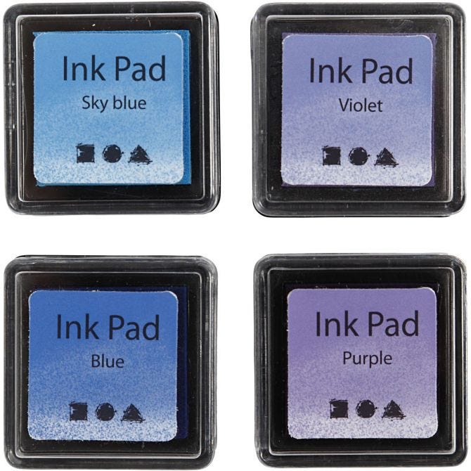 Ink Pad, H: 2 cm, size 3,5x3,5 cm, blue, sky blue, purple, violet, 4 pc