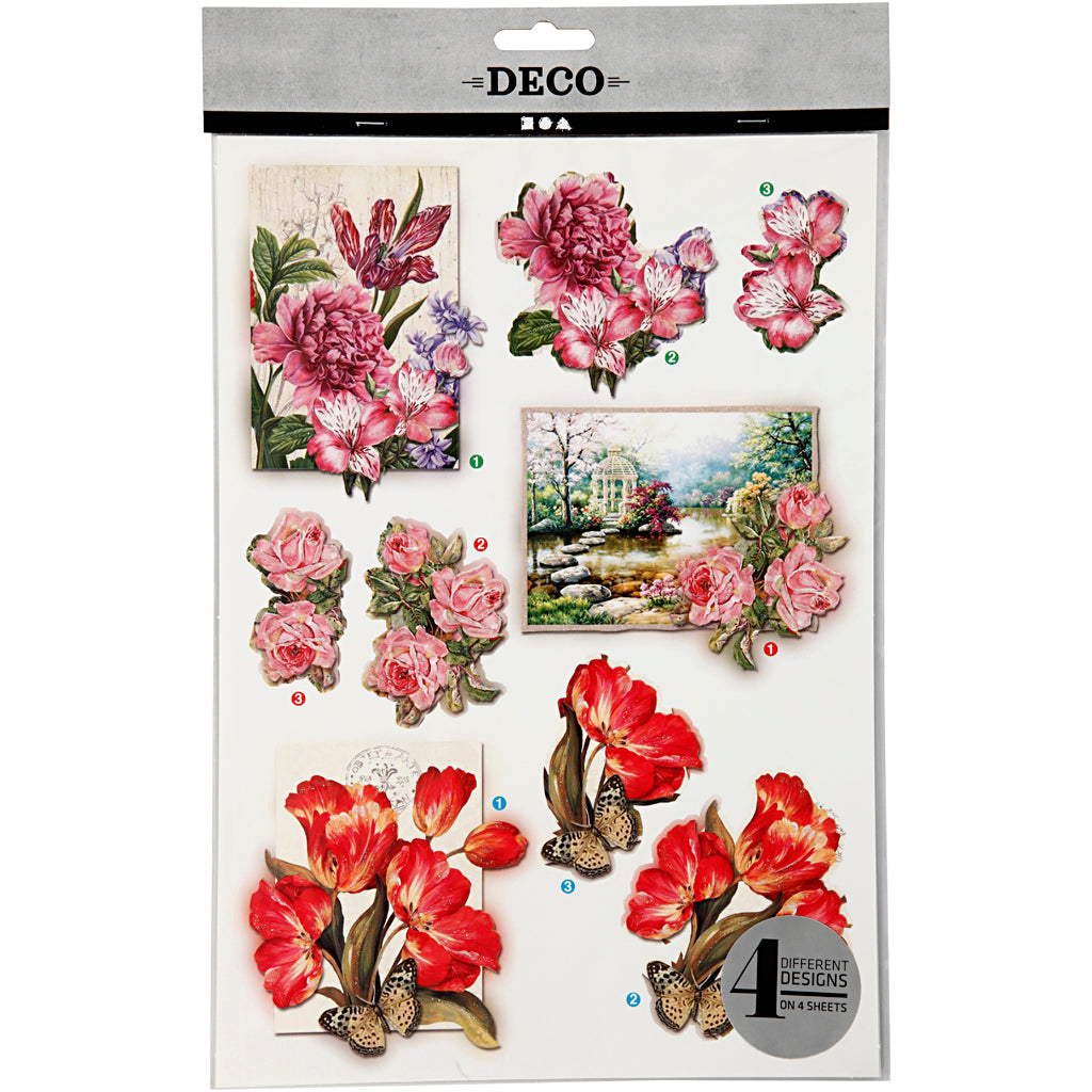 3D-Découpage-Motive, Blumen und Schmetterlinge, Blatt 21x30 cm, 4 Bl./ 1 Pck [HOB-28705]