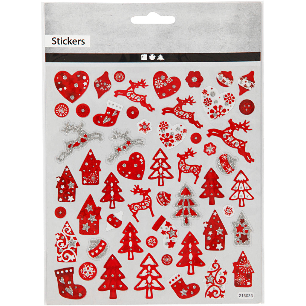 Sticker, Weihnachten in Rot und Weiß, Blatt 15x16,5 cm, ca. 54 Stk, 1 Bl. [HOB-289591]