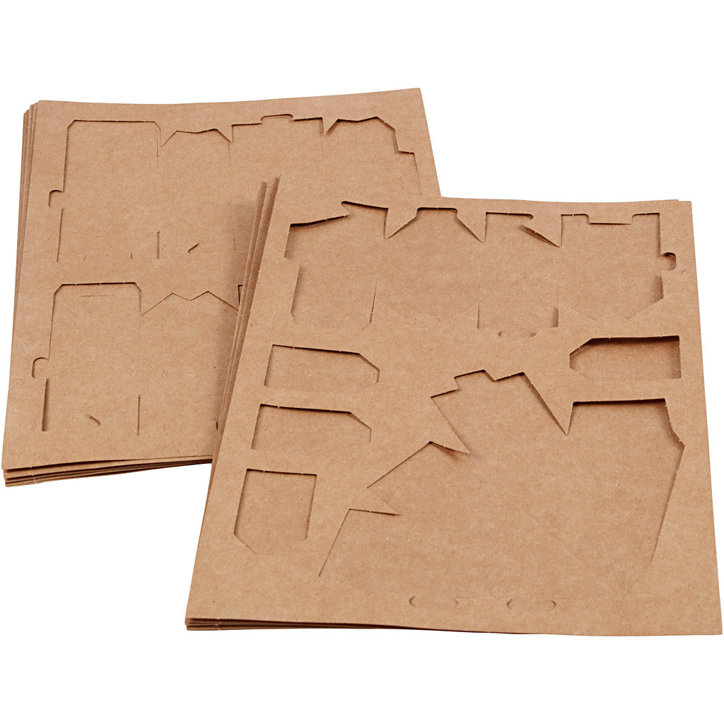 Gestanzte Häuser und Bäume aus Karton, H 5,7-10 Cm cm, 1 Set [HOB-29040]