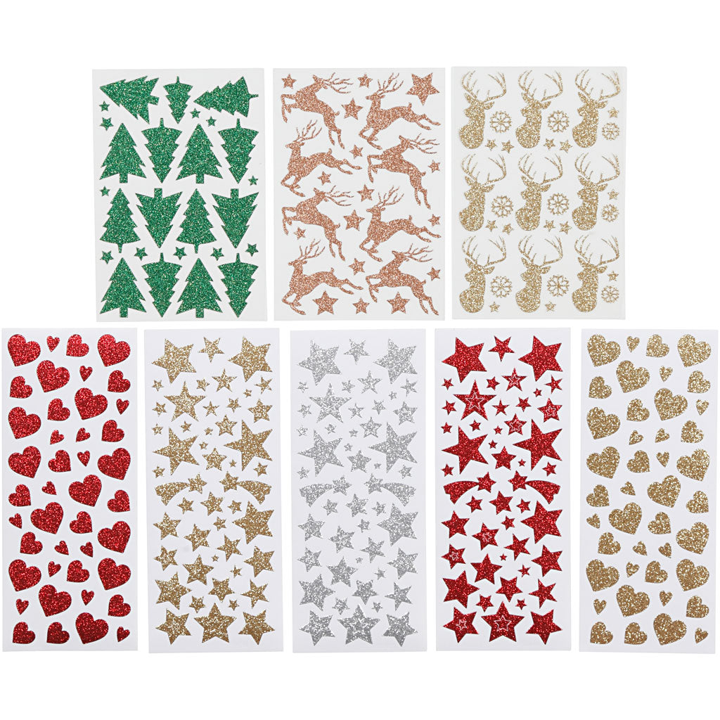 Glitzeraufkleber, Blatt 10x24+12x18,5 cm, 8 Bl./ 1 Pck [HOB-29113]
