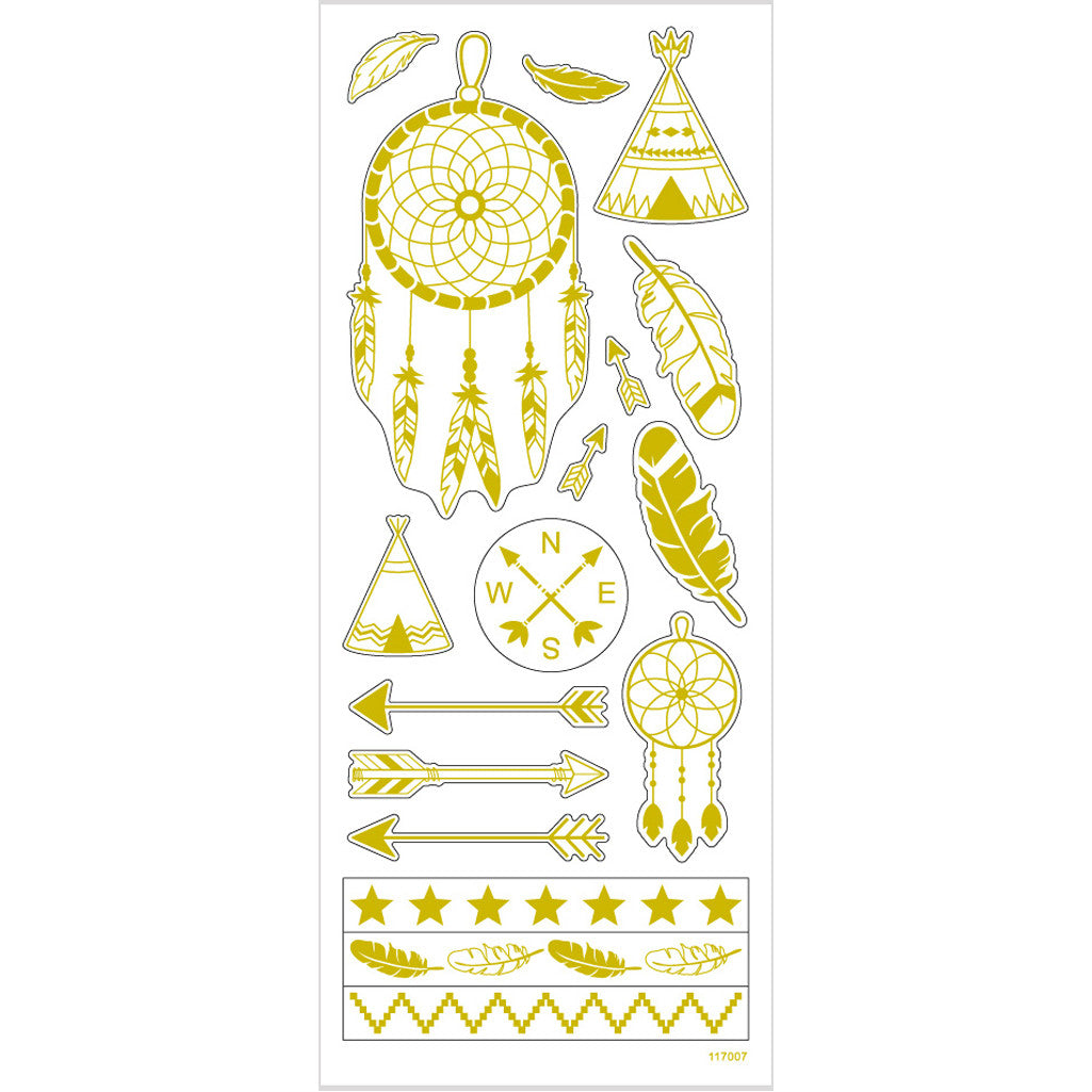Sticker 'Thank you', Indianer-Motive, Blatt 10x24 cm, ca. 17 Stk, Gold, 1 Bl. [HOB-29145]