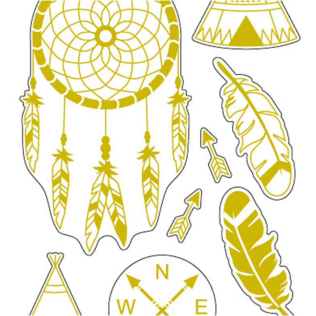 Sticker 'Thank you', Indianer-Motive, Blatt 10x24 cm, ca. 17 Stk, Gold, 1 Bl. [HOB-29145]