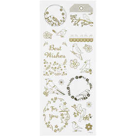 Sticker 'Thank you', Vögel, Blatt 10x24 cm, ca. 17 Stk, Gold, 1 Bl. [HOB-29146]