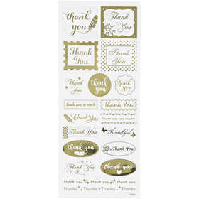 Sticker 'Thank you', Thank you, Blatt 10x24 cm, ca. 19 Stk, Gold, 1 Bl. [HOB-29147]