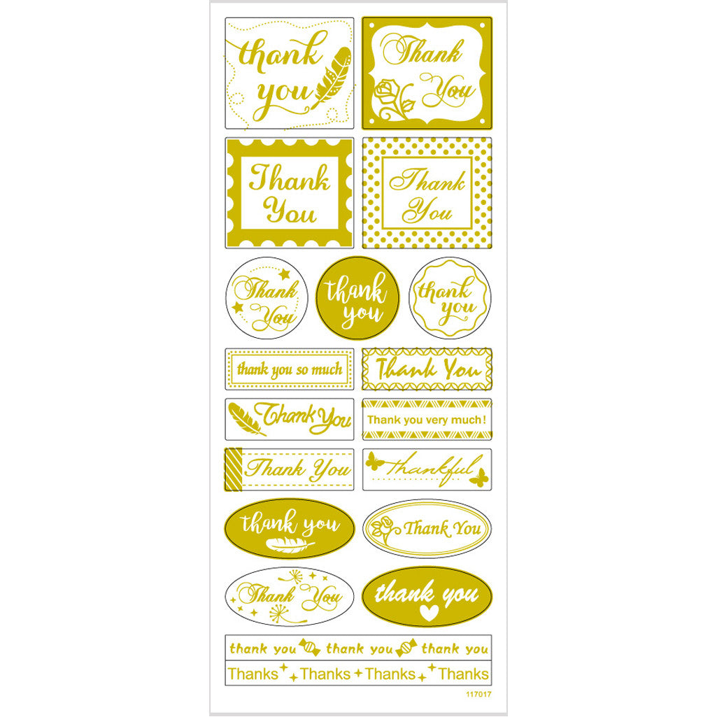 Sticker 'Thank you', Thank you, Blatt 10x24 cm, ca. 19 Stk, Gold, 1 Bl. [HOB-29147]