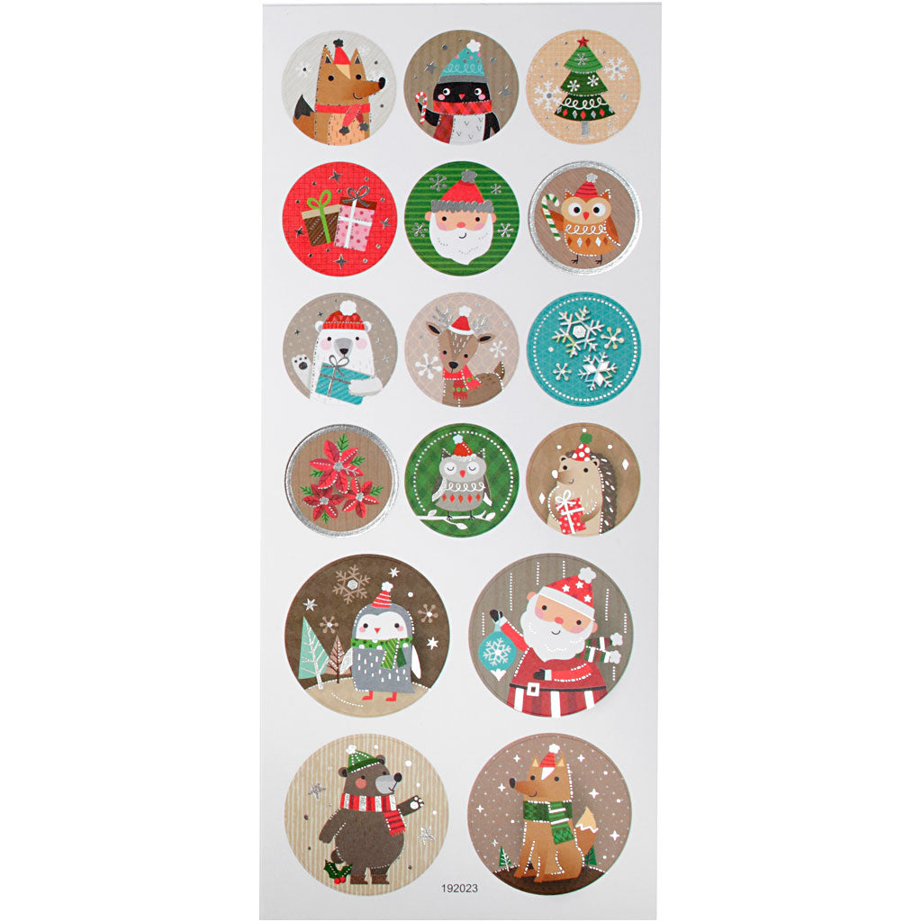 Stickers, christmas, sheet 10x23 cm, ca. 16 pc, 1 sheet