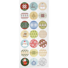 Sticker mit Weihnachtsmotiven, Weihnachtliche Stickerei, Blatt 10x23 cm, ca. 21 Stk, 1 Bl. [HOB-29162]