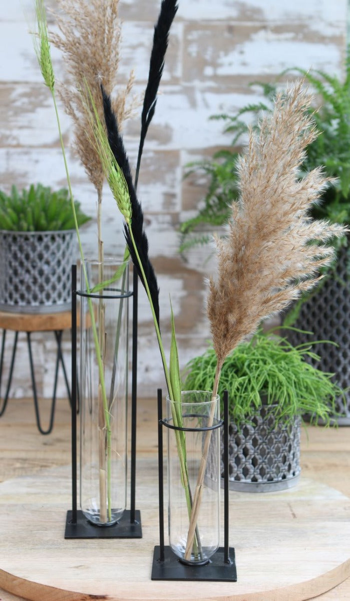 Zylindervasen in Metallhalterung | H: 17.5cm (4 Stück) [IFS-29234]