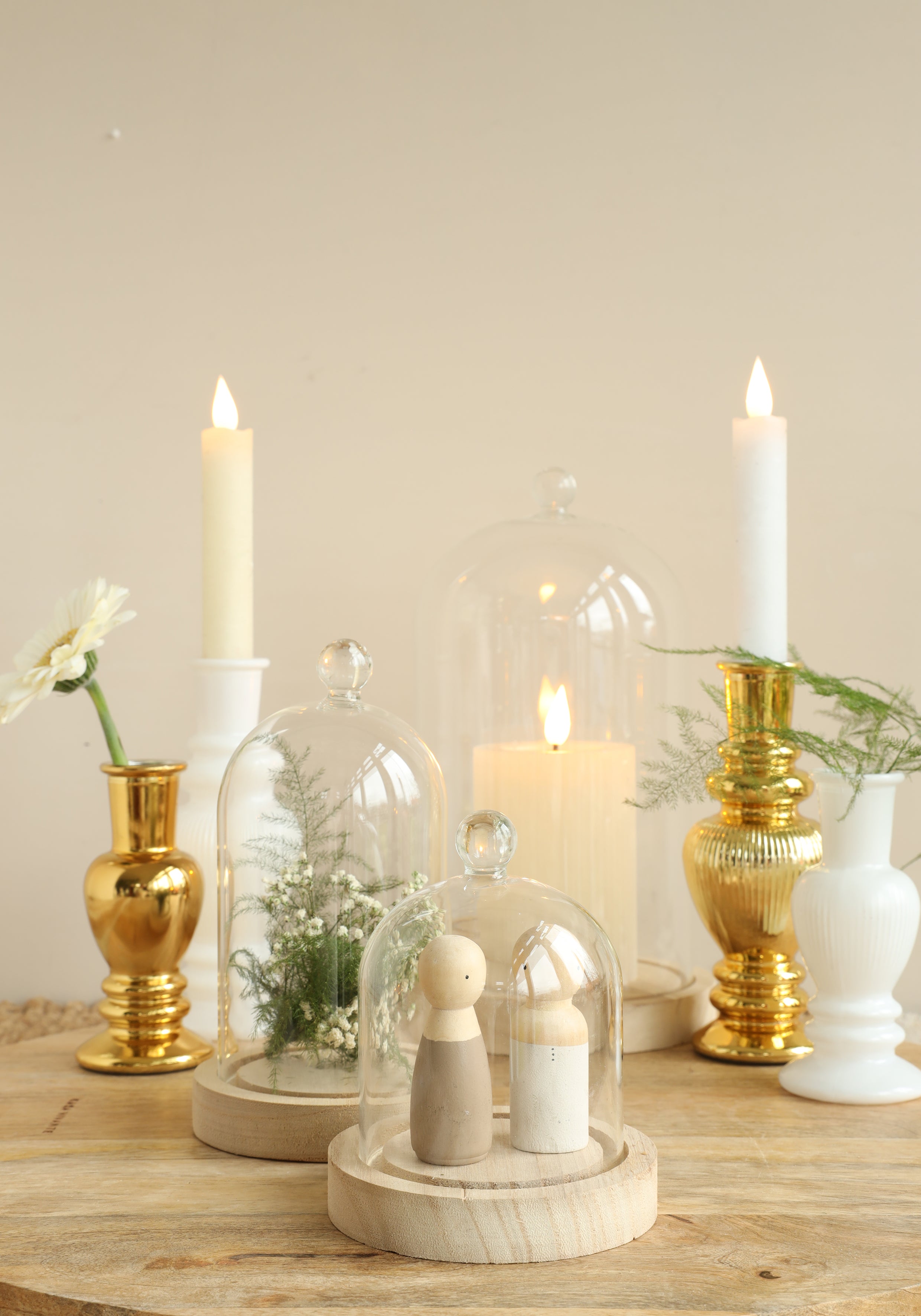 Glashaube mit Glasknopf mit Holzsockel Ø14 h.23,5 cm (1 Stk.) [IFS-29314]