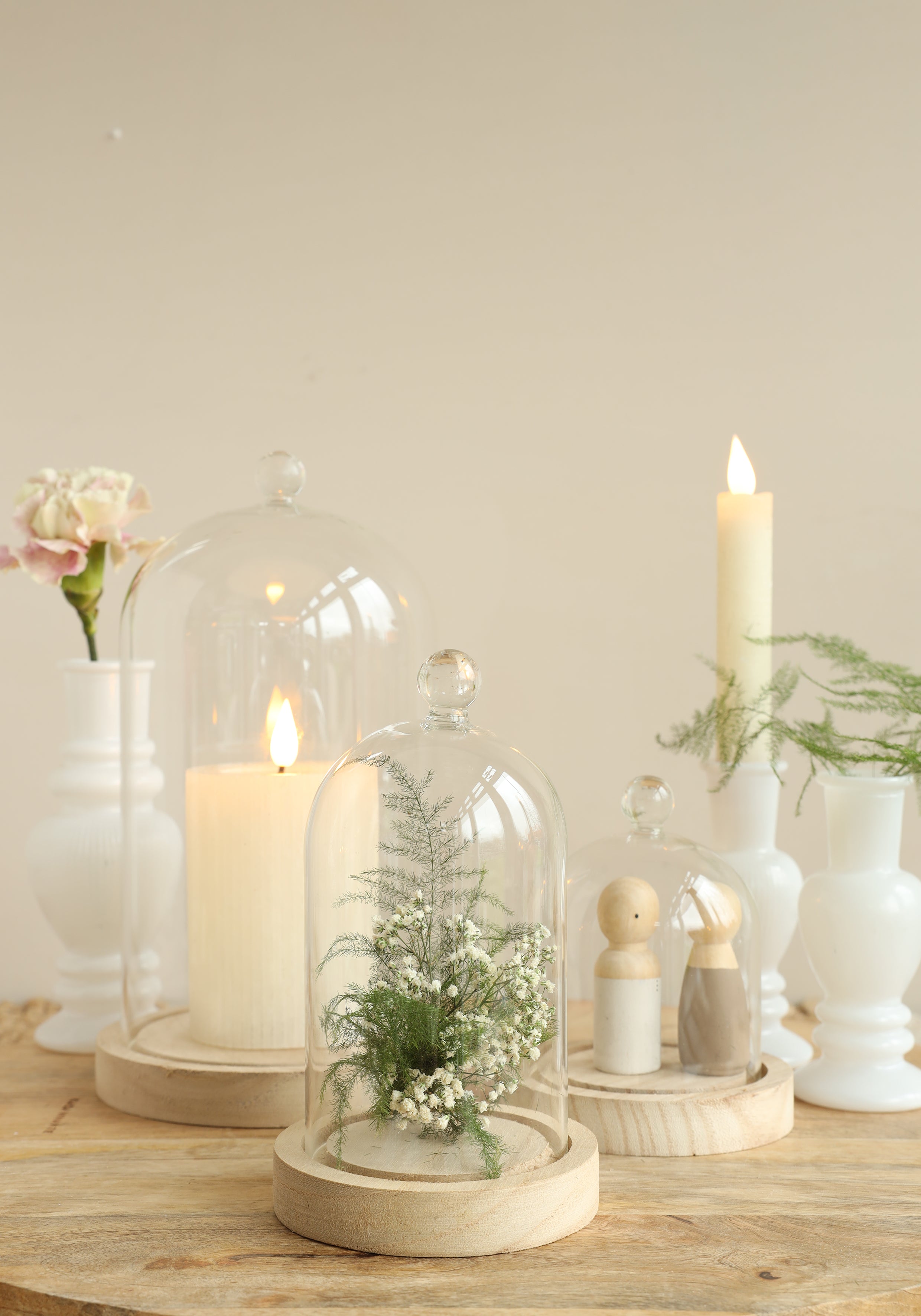 Glashaube mit Glasknopf mit Holzsockel Ø12 h.18 cm (1 Stk.) [IFS-29313]