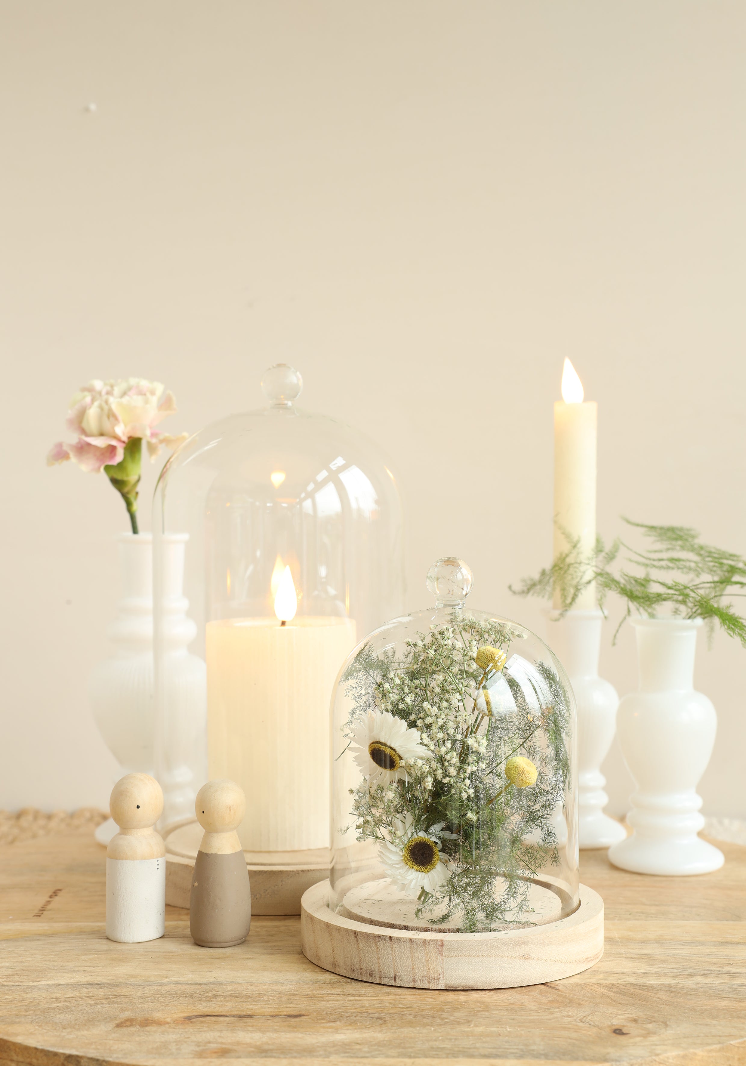 Glashaube mit Glasknopf mit Holzsockel Ø12 h.15 cm (1 Stk.) [IFS-29312]