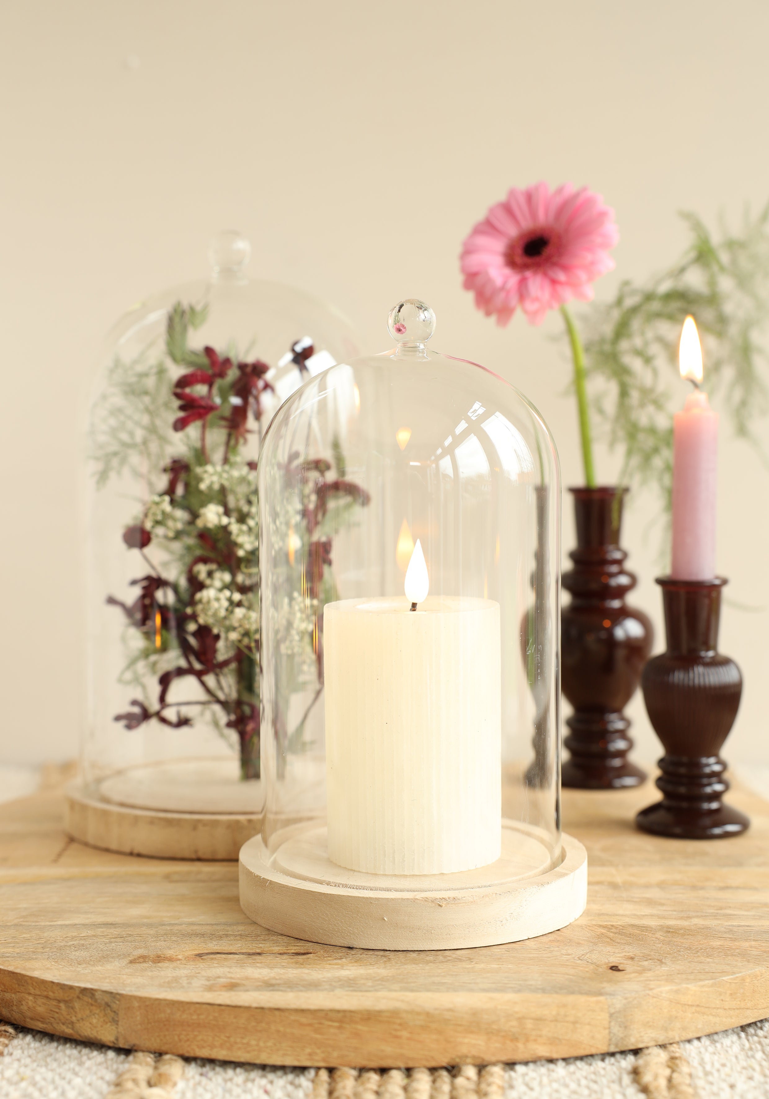 Glashaube mit Glasknopf mit Holzsockel Ø17 h.28 cm (1 Stk.) [IFS-29315]