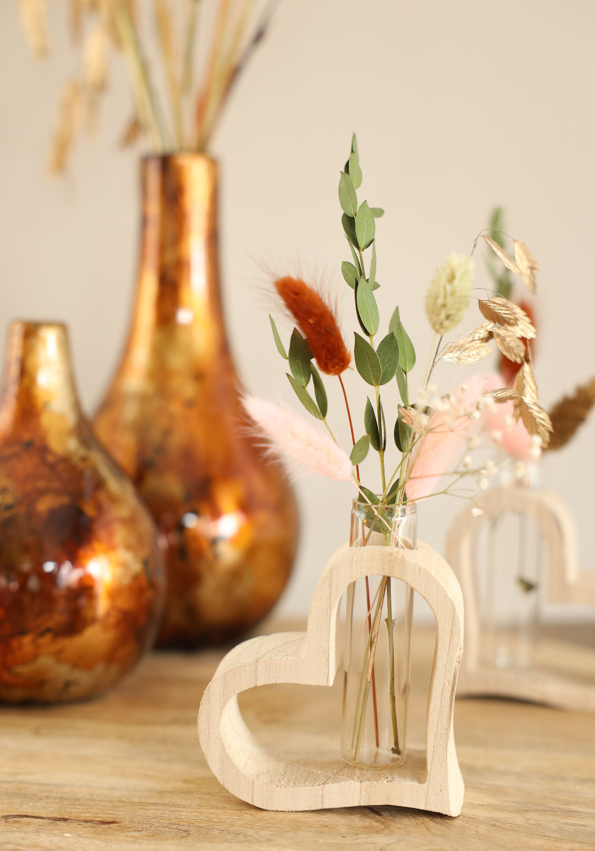 Holzherz mit Reagenzglas 10 x 5 h.11 cm (6 Stk.) [IFS-29638]