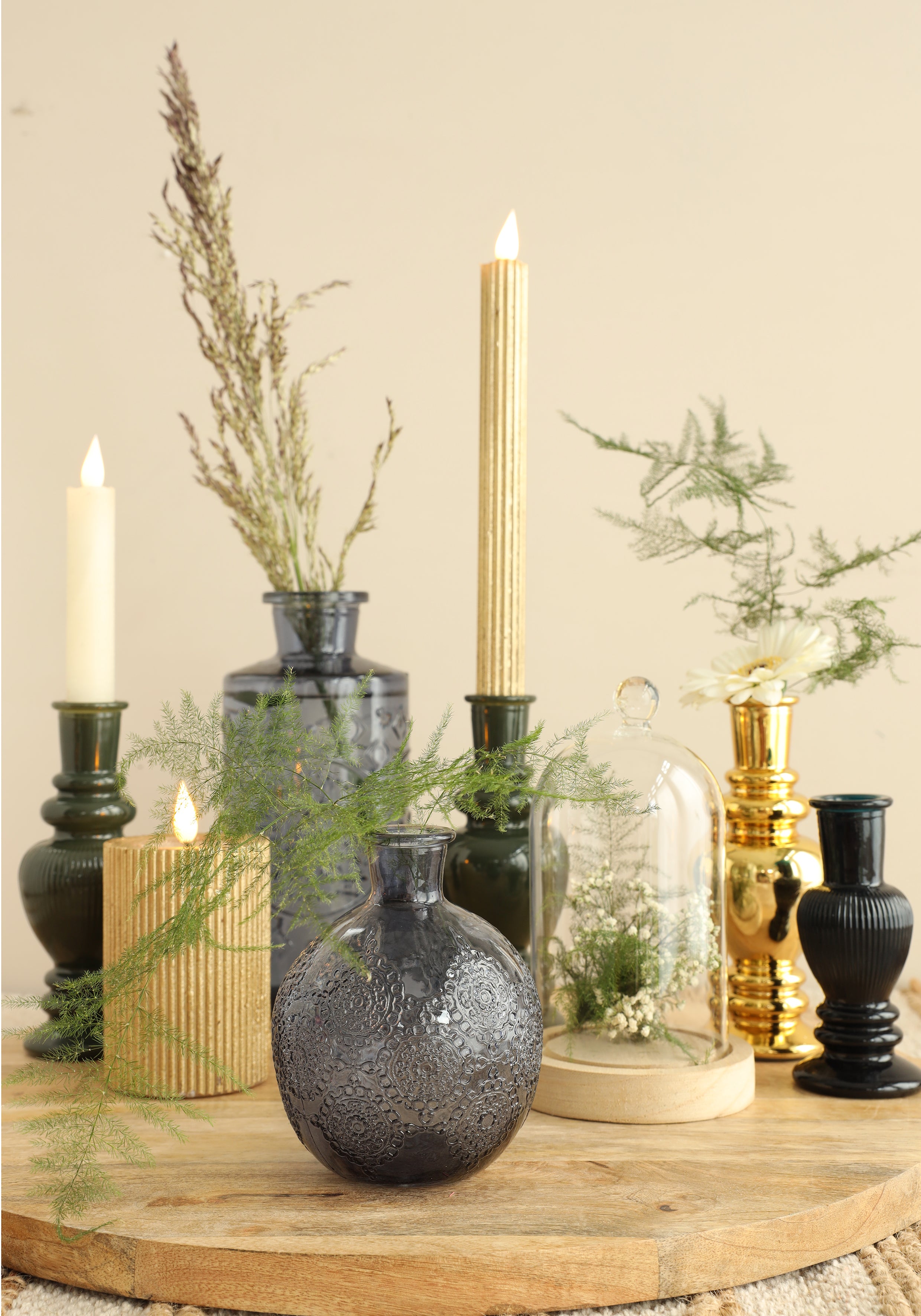 Glashaube mit Glasknopf mit Holzsockel Ø14 h.23,5 cm (1 Stk.) [IFS-29314]