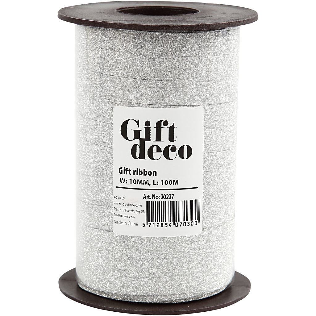 Kräuselband, B 10 mm, Glitter, Silber, 100 m/ 1 Pck [HOB-20227]