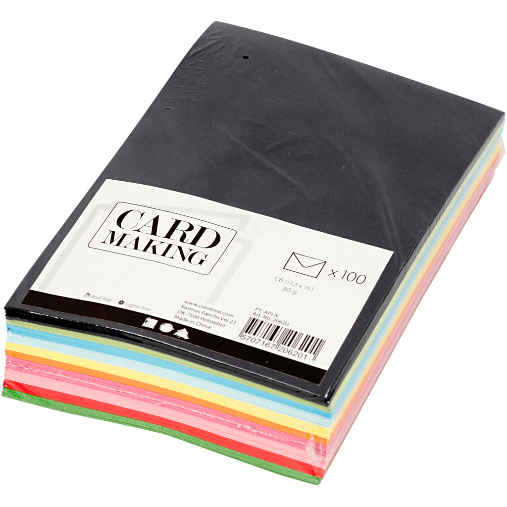 Farbige Briefumschläge, Umschlaggröße 11,5x16 cm, 80 g, Sortierte Farben, 10x10 Stk/ 1 Pck [HOB-20620]