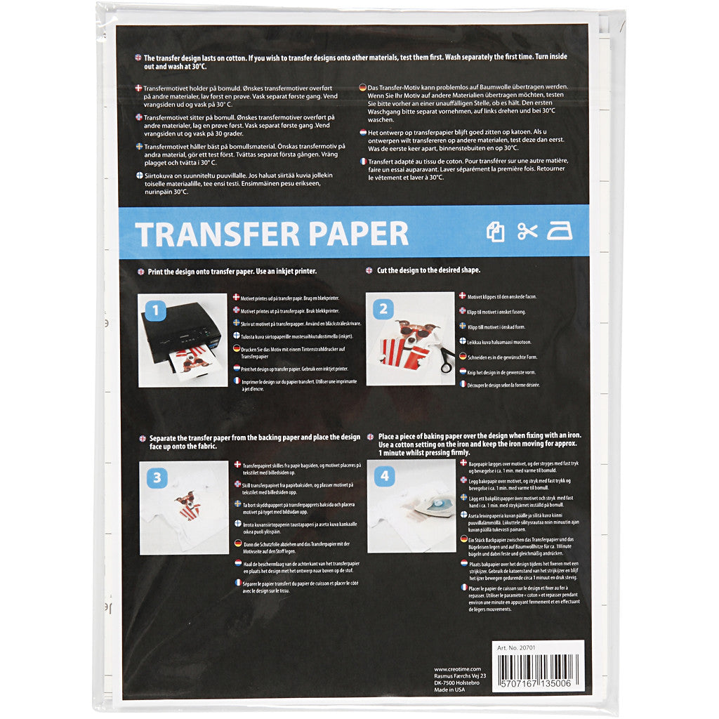 Transfer-Bügelfolie, Blatt 21,5x28 cm, für helle und dunkle Textilien, Weiß, 12 Bl./ 1 Pck [HOB-20701]