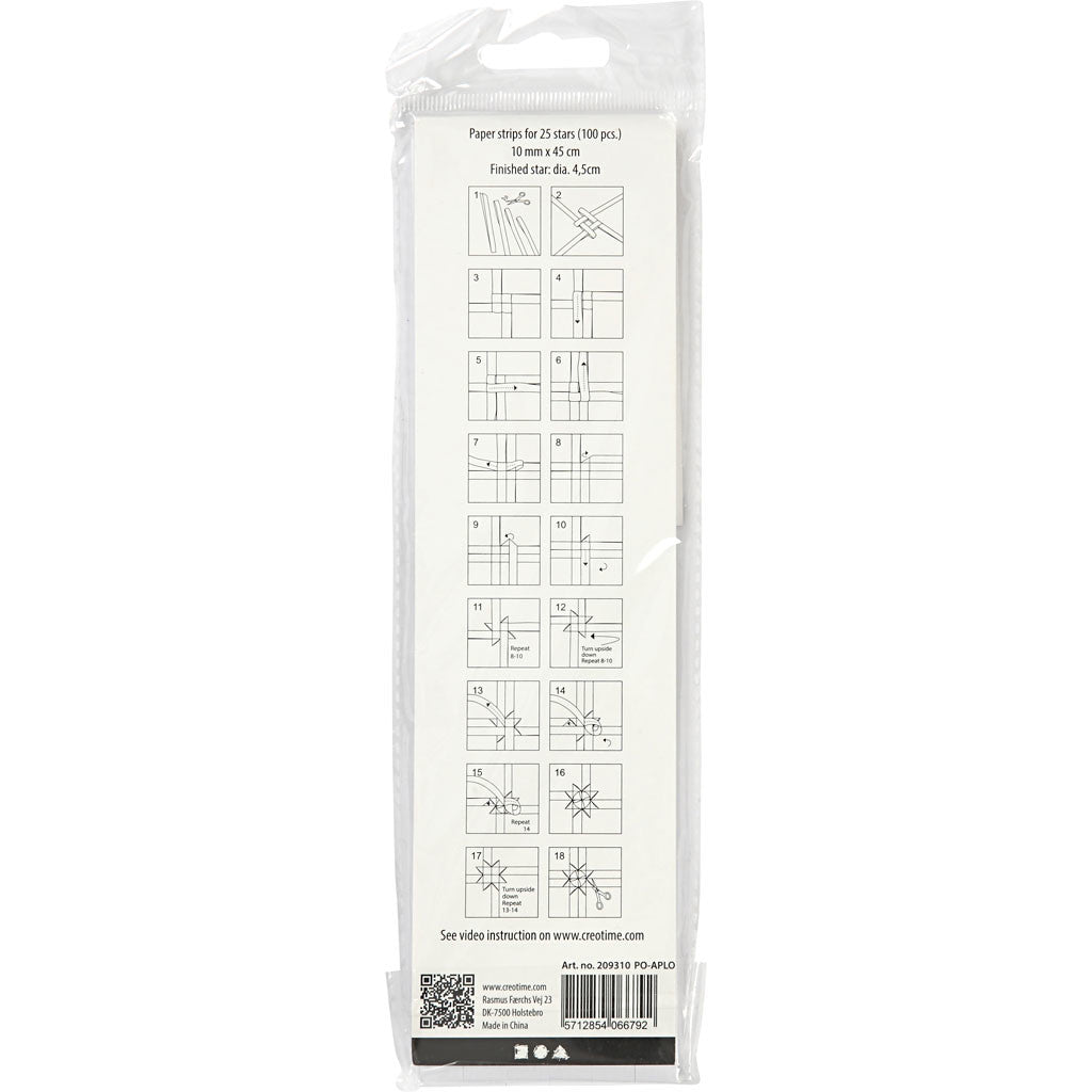 Papierstreifen für Sterne, L 45 cm, D 4,5 cm, B 10 mm, Weiß, 100 Streifen/ 1 Pck [HOB-209310]