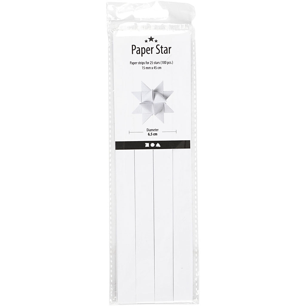 Papierstreifen für Sterne, L 45 cm, B 15 mm, D 6,5 cm, Weiß, 100 Streifen/ 1 Pck [HOB-209330]